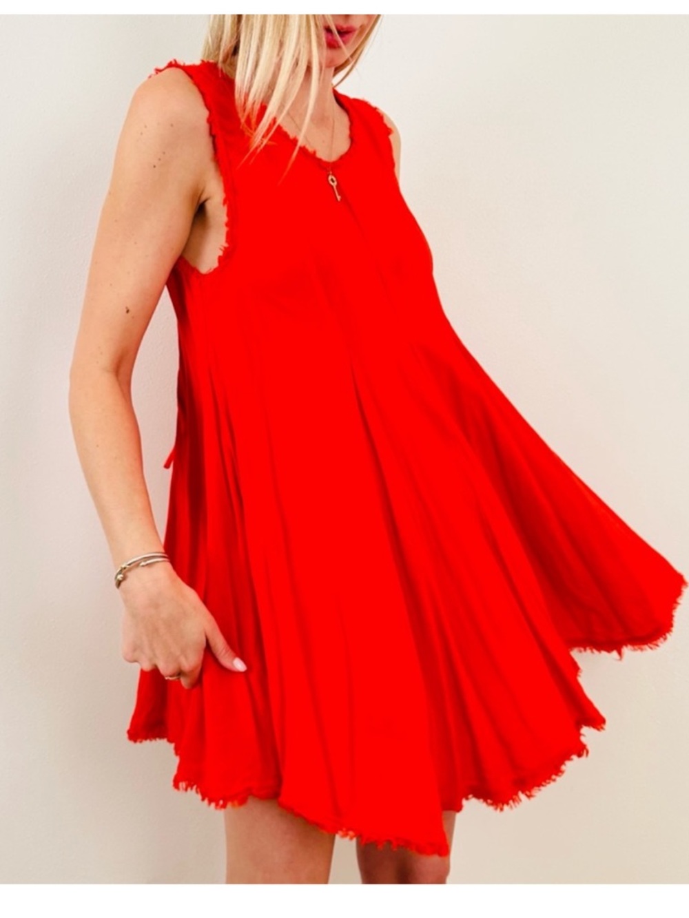 Ecote for Urban Outfitters bright red  sleeveless rayon swing dress S. Lovely!